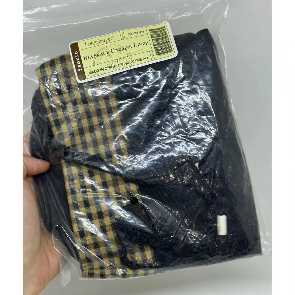 Longaberger‎ Beverage Carrier Liner Khaki Check Black #23134164 NIP Accessory
